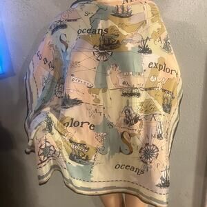 Vintage Club 7 Echo Silk Scarf Nautical Map Old Money Elegant Feminine Boho